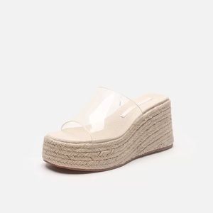 Sandals - Espadrille Wedge Slide Clear Strap